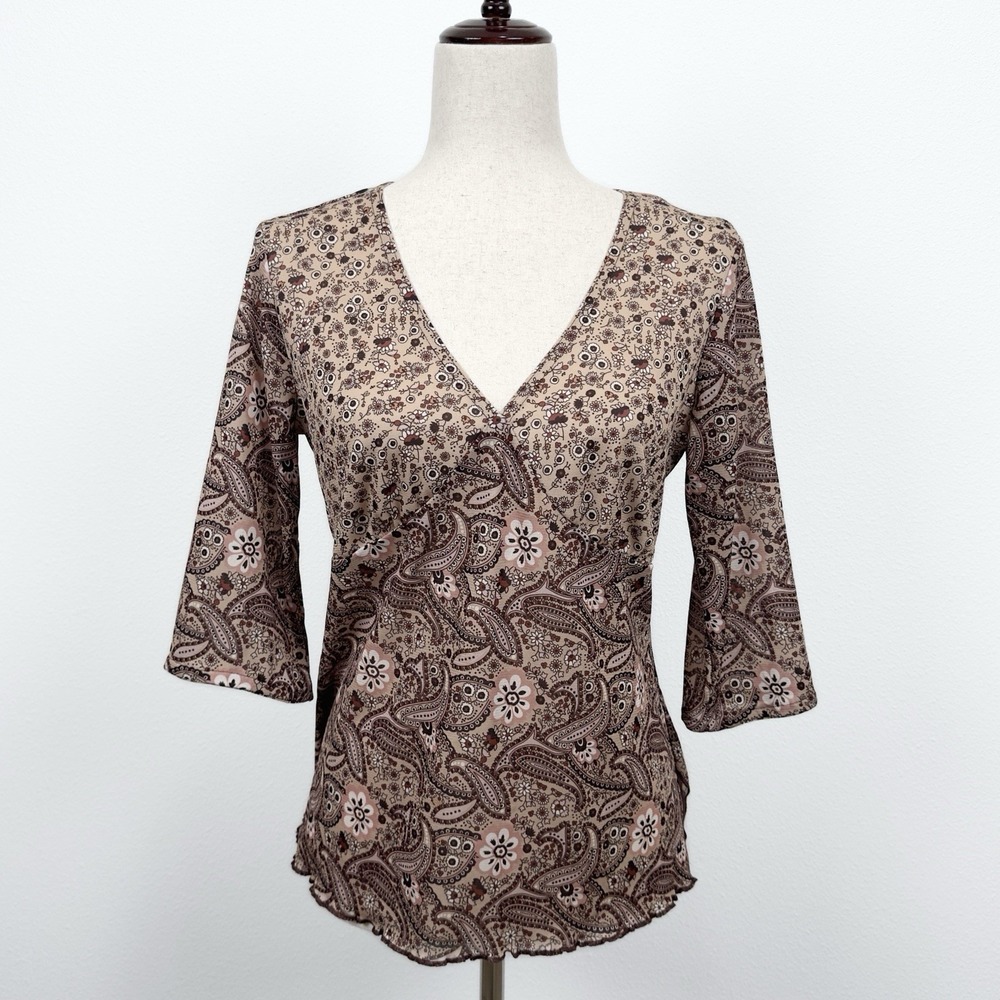 Vintage Route 66 Top Womens M Brown Paisley Empire Waist Fairy Grunge Whimsigoth - Picture 1 of 14